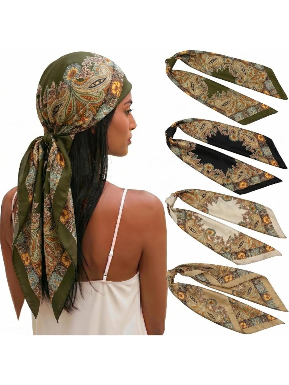 4PCS 35'' Satin Square Head Scarves for Women - Stylish Large Bandanas